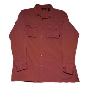 LL Bean Shirt Mens Large Red Nylon Button‎ Long Sleeve Fishing Outdoor Hike